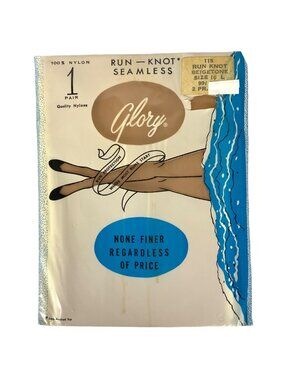 Vintage Glory Run-Knot Seamless Stockings Thigh Highs Size 10 Beige 100% Nylon